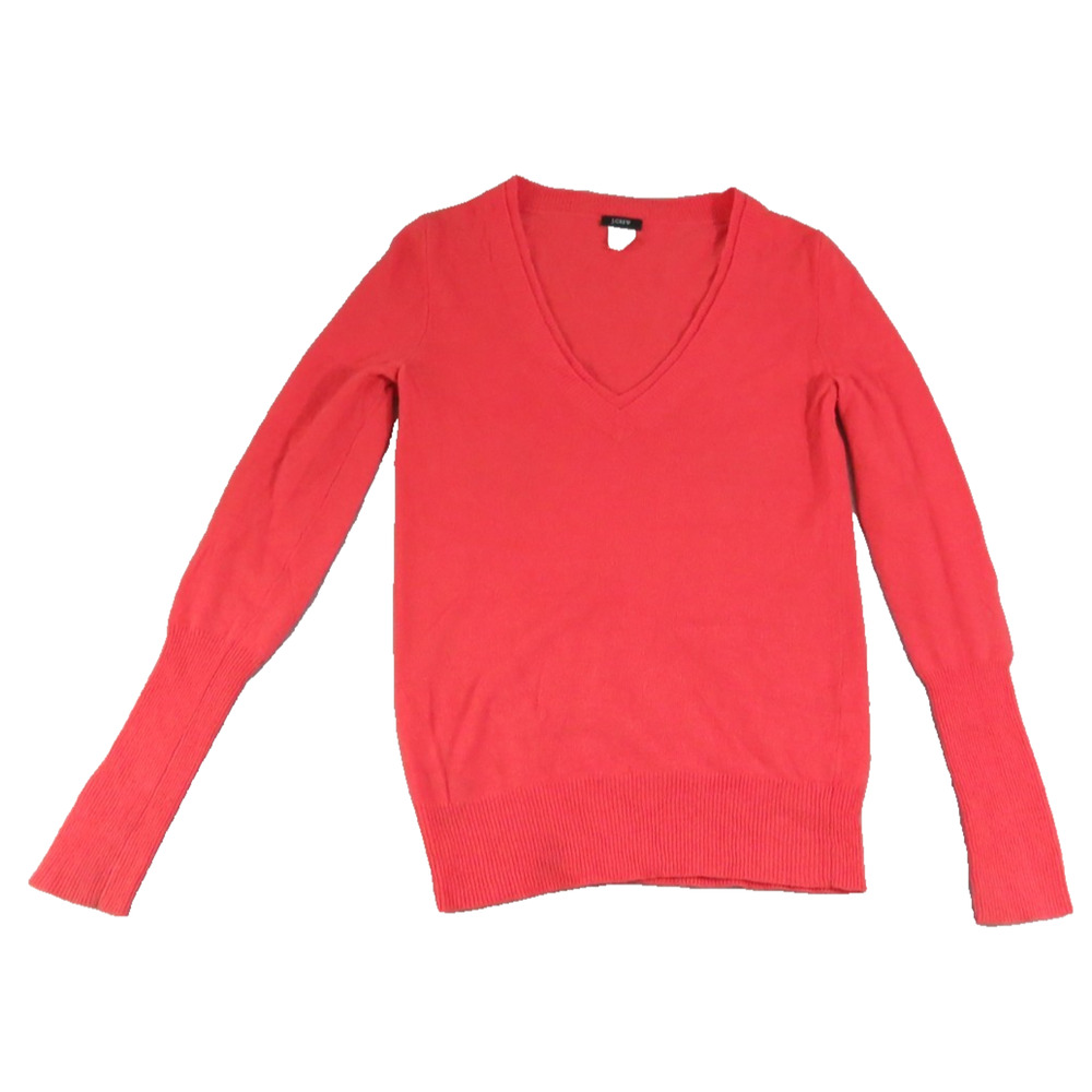 J Crew Cozy Sweater Womens XXS Coral Wool Cashmere V Neck Lightweight Soft Knit